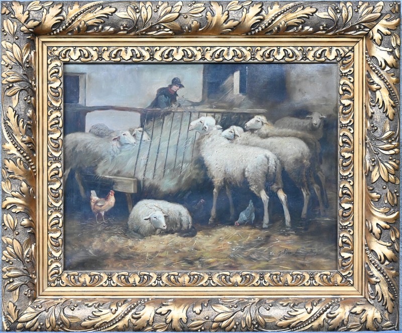 Jef Louis Van Leemputten (1865 – 1948) Flemish school oil canvas painting sheep