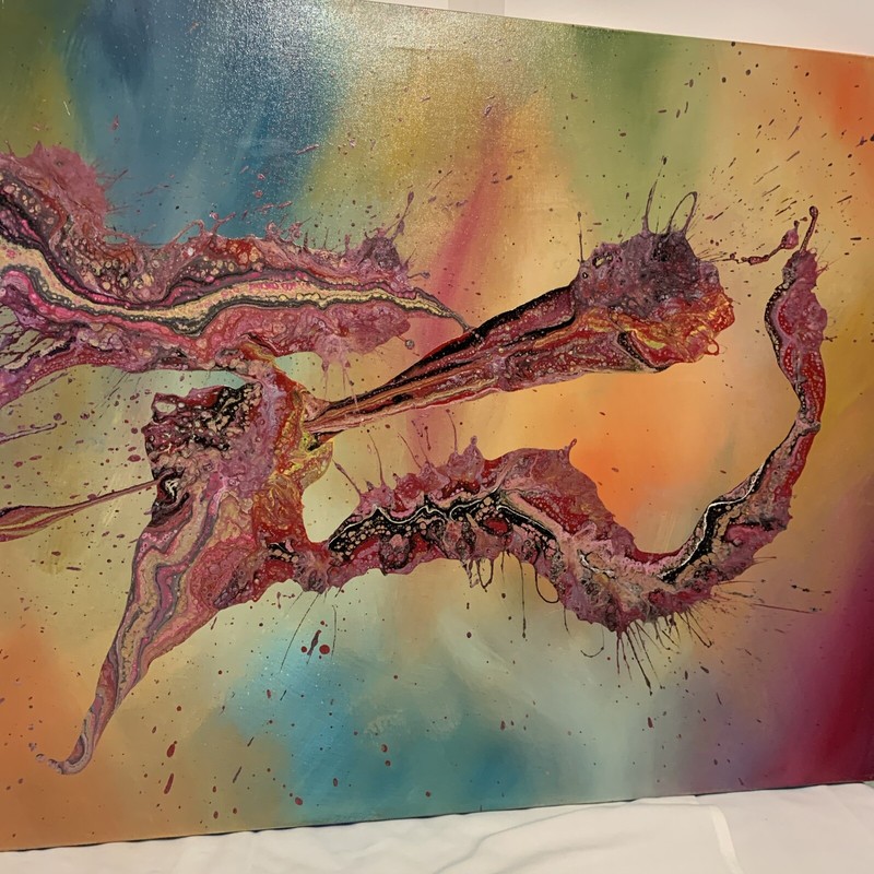 abstract acrylic painting on canvas Size 24x48 Colorful Fluid Pouring 3D gallery