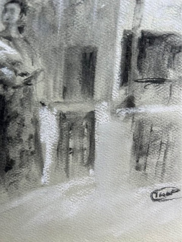 Signed Charcoal Painting, Grayscale Couple Portrait, 12x9in Romantic Wall Art gallery