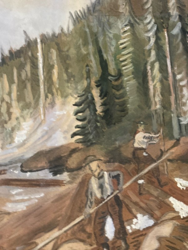 Large Gouache Drawing On Lumberjack Paper Forest 1950 To Identify Portrait gallery