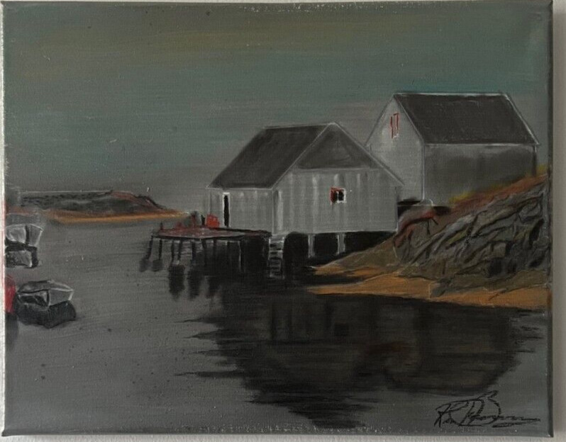 «Old Fishing Village». Pastel on canvas original artwork signed by the artist.