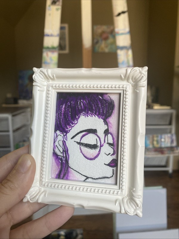 Glamour Girl ,watercolor ,Original Painting On Paper,framed,miniature,small,mini
