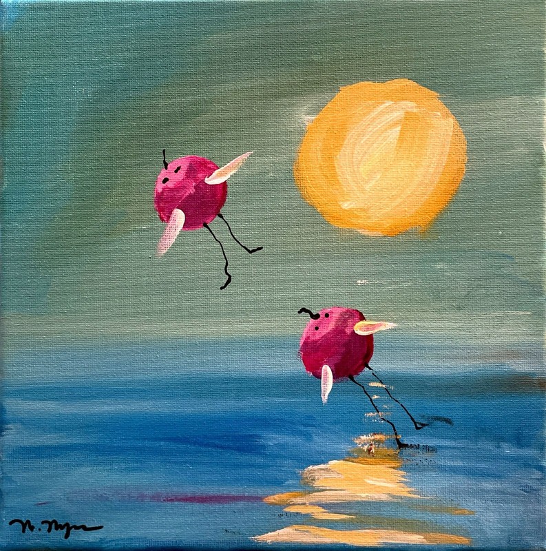 Mary Myers Original Abstract Expressionism 10x10 Flying Beach Birds Series gallery