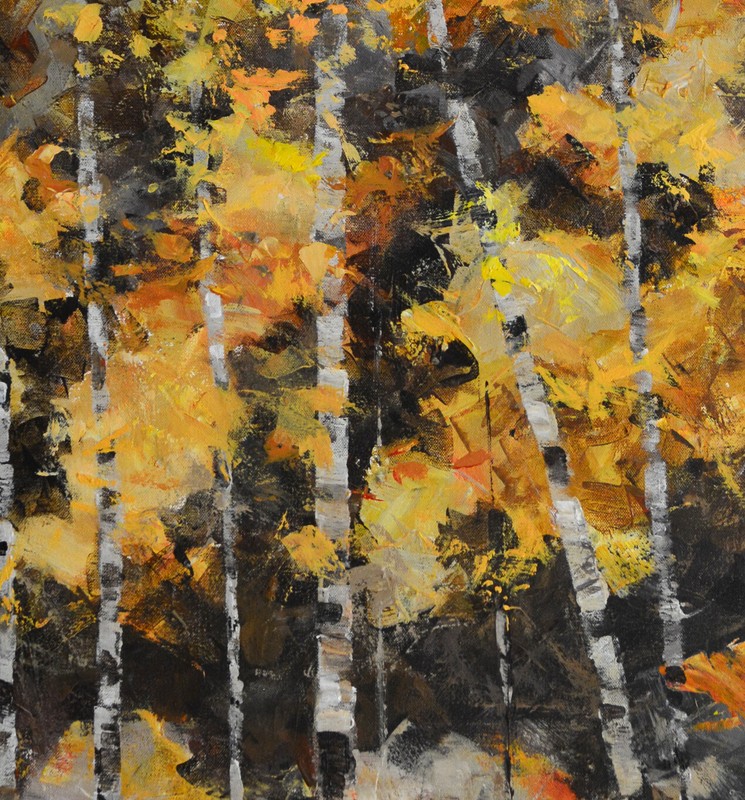 Big Original Acrylic Yellow Birch Tree Art Landscape on Canvas by Hunoz 36”x 48" gallery