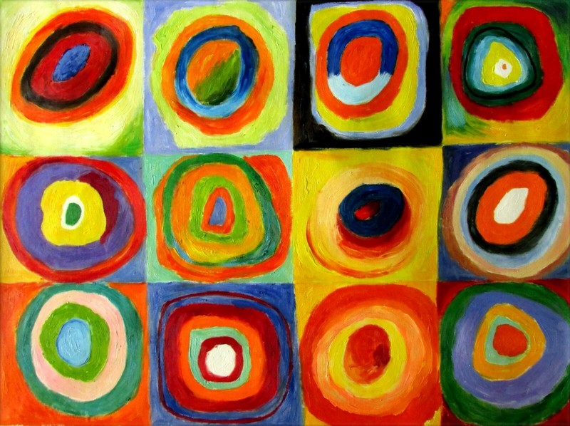 Kandinsky Squares w/ Concentric Circles Repro, Hand Painted Oil Painting 30x40in