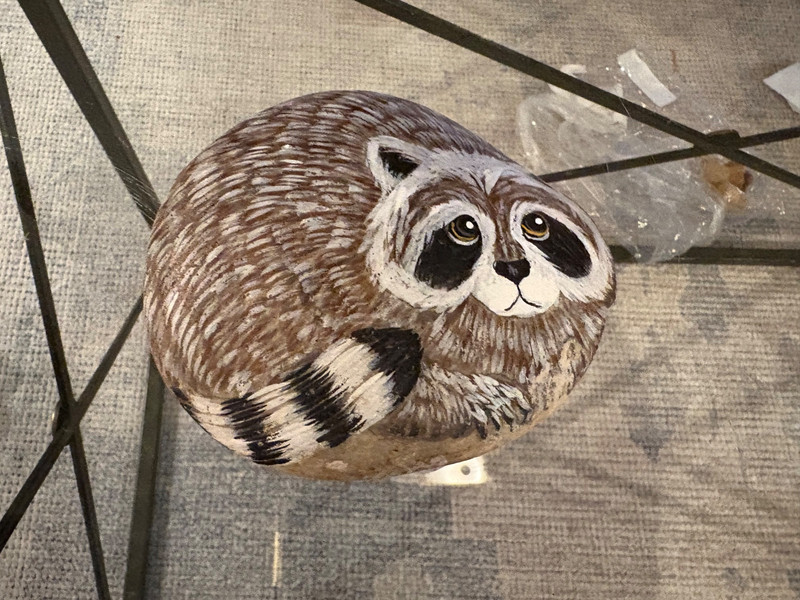 Rock Art. Hand Painted «Raccoon» Decorative, Paperweight. 5”