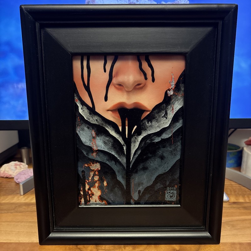 Carly Janine Mazur – Abyss – Original 5×7 Oil Acrylic Silver Leaf Art Framed