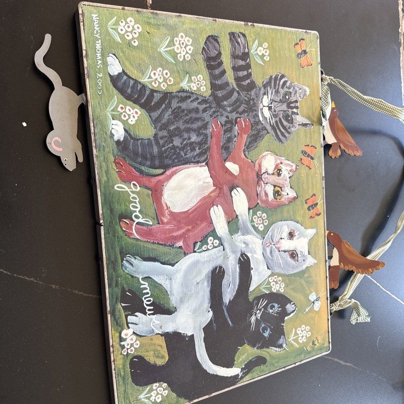 NANCY THOMAS 2000 LARGE CAT DANCING PLAQUE* 17″ X 16″ APPROX*WHIMSICAL CATS!