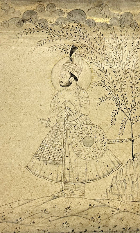 Mughal King Miniature Painting Indian Royal Maharaja Portrait Art on Old Paper