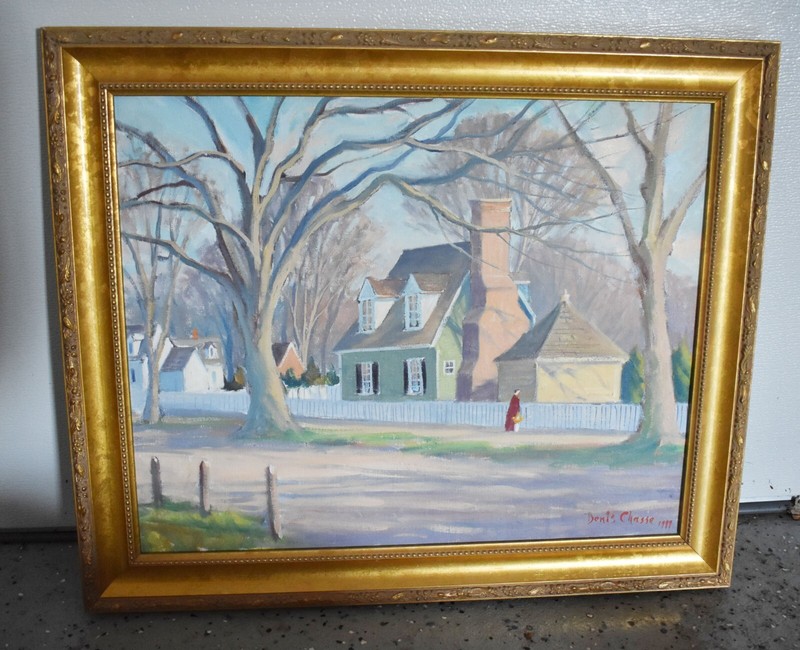 «Early Springtime in Williamsburg» Original Oil Painting Denis Chasse Gilt Frame