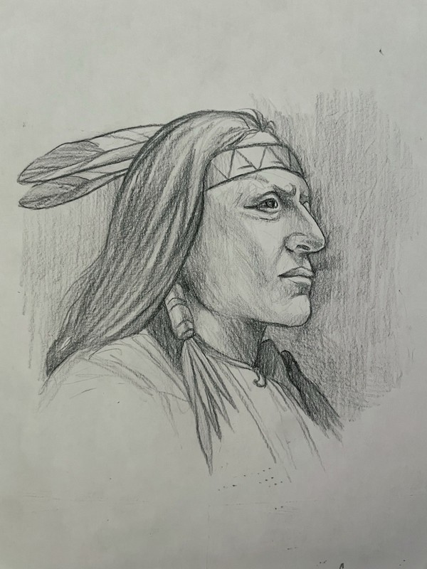 Original Fine Art Prisma Drawing Native American Indian Paper 9×10