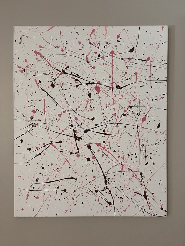 Abstract Drip Splatter Painting on White Canvas - Chocolate & Pink, Unframed gallery