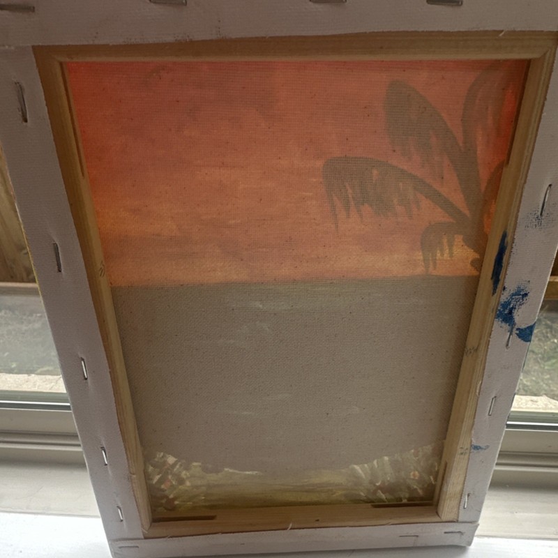 Original Seascape Canvas Painting Sunset Ocean Palm Tree, Unframed gallery