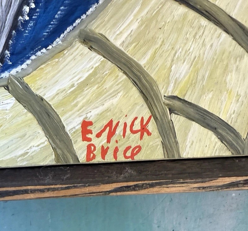 Painting On Board By Enick Brice Caribbean Folk Art Gift Bold Colors Fish Boats gallery