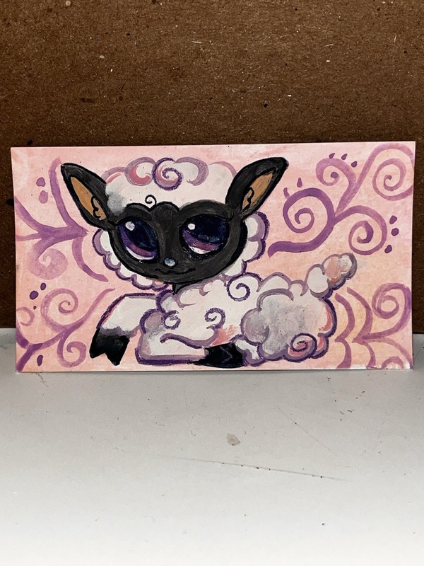 ACEO Cartoon Sheep Painting on Paper, Small Unframed Single Piece Animal Art gallery