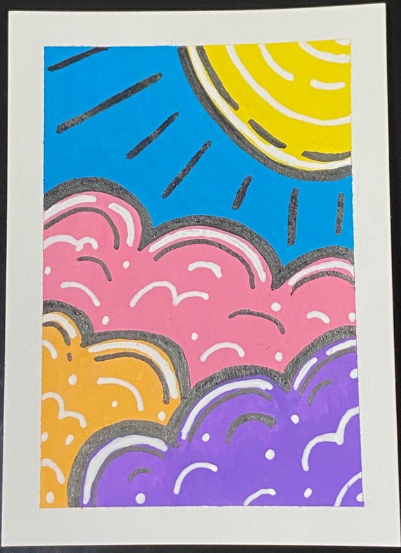 ACEO Original Sunny Sky Clouds Landscape Mini Painting Nature Art OneCraftyLady gallery