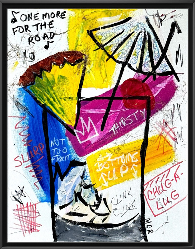 Original 11×14 Mixed Tropical Graffiti Summer Drink Cocktail Neo Expressionism