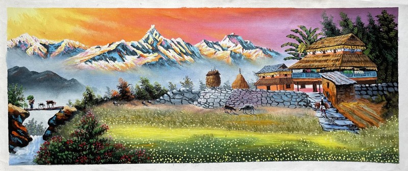 Machhapuchhre (Fishtail) Mountain Acrylic Painting – Handmade in Nepal (D4P05)