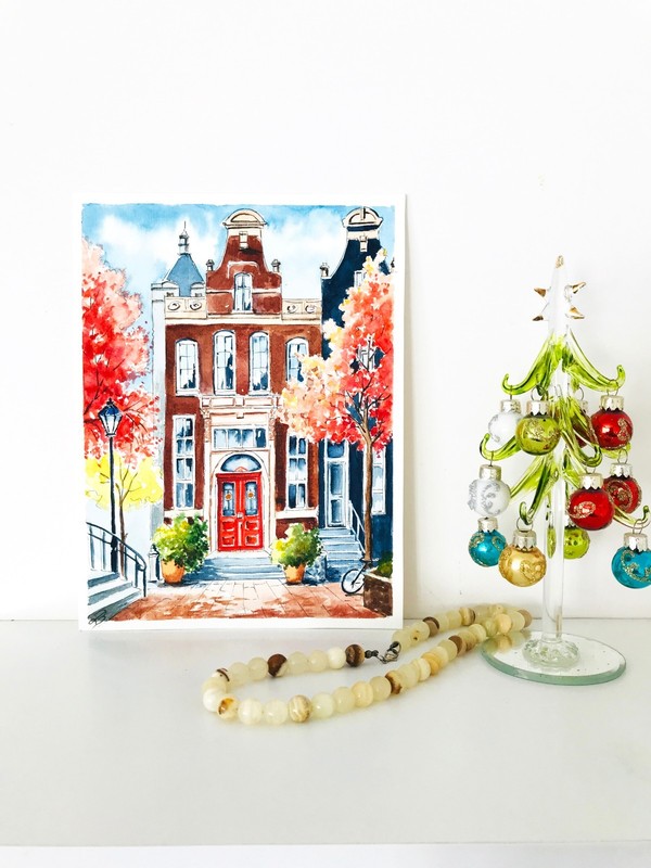 Original Art Amsterdam Painting Netherlands Cityscape Artwork 9x7" gallery