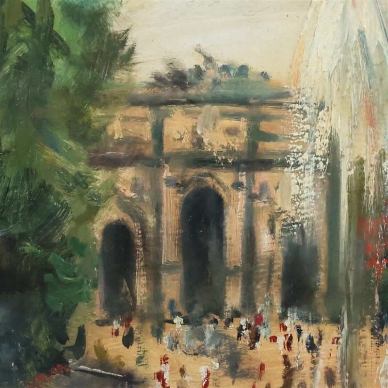 Zb,Jedrzejek~OIL PAINTING PARIS '83 LUXENBOURG GARDEN SCENE WITH PEOPLE~Framed gallery