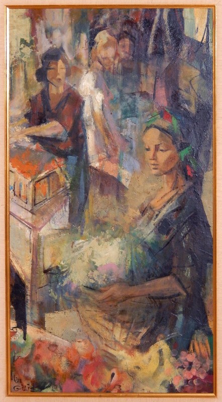 Jean Gilis Oil Painting Women Abstract French Mid Century Abstract 36×21 inches