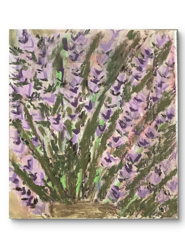 Textured Abstract Purple Green Spring Lavender Flowers Canvas Art Original 11×14
