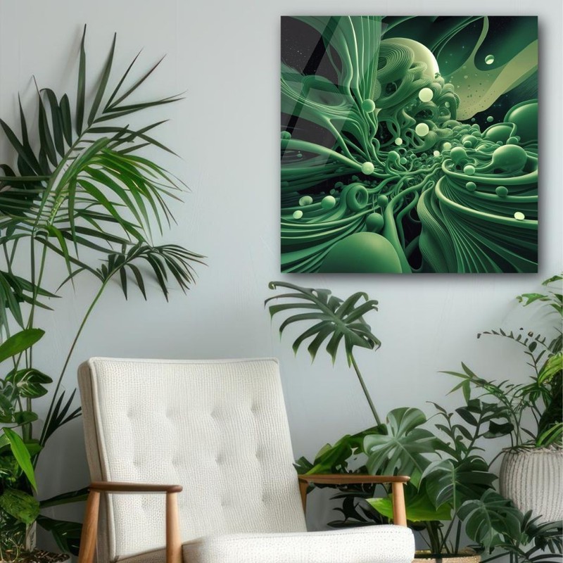 3D Painting Abstract Green Geometric Art UV Printed Acrylic Glass Decor gallery