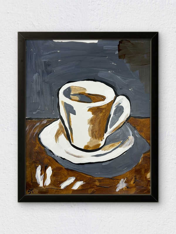 Original Abstract Coffee Painting Cafe Art Wall Art Signed STerling Paper 11×14