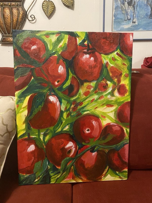 Red Apples Abstract Acrylic Painting Original Artwork On Canvas