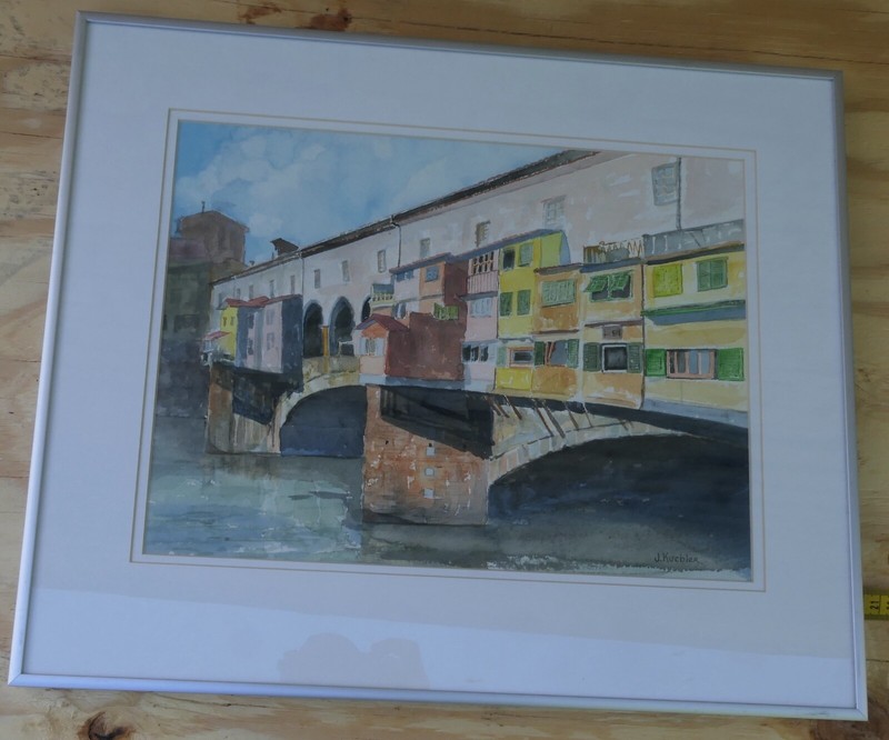 PONTE VECCHIO FLORENCE ITALY ARNO RIVER BRIDGE WATERCOLOR ARTIST J KUEBLER