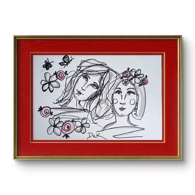 Black Line Art Faces Floral 6×9 Thick Paper Original Art Abstract Expressionism