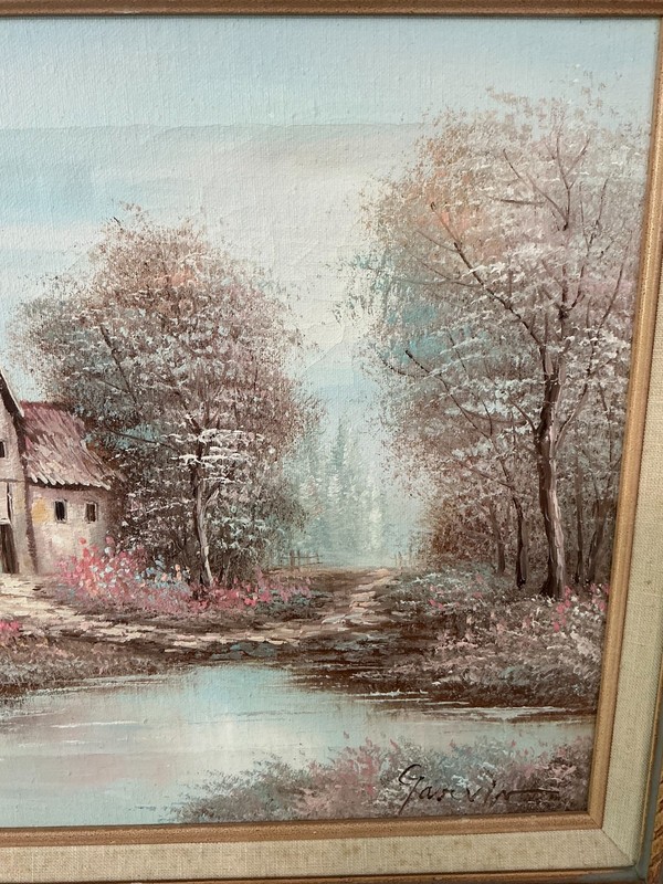 Oil Panting Landscape Rustic Cabin Rustic Vintage & Framed, Barbara Garvin gallery