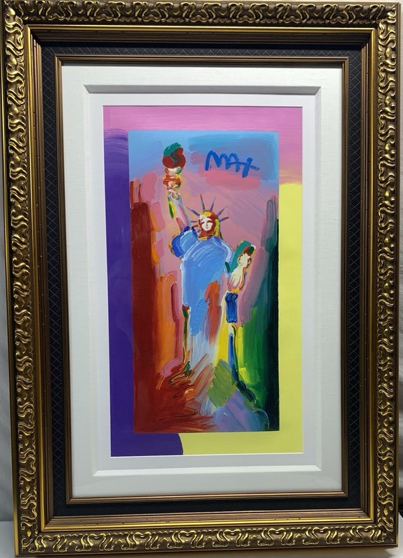 Peter Max «Statue of Liberty» Signed Acrylic Painting on Color Serigraphy, COA