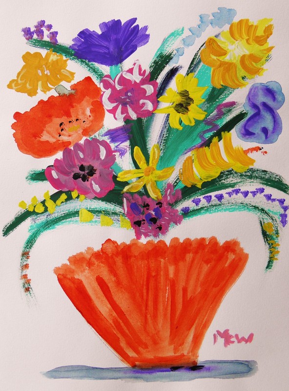 ORIGINAL Vase FLOWERS Folk Outsider Self Taught Naive Mary Carol art MCW