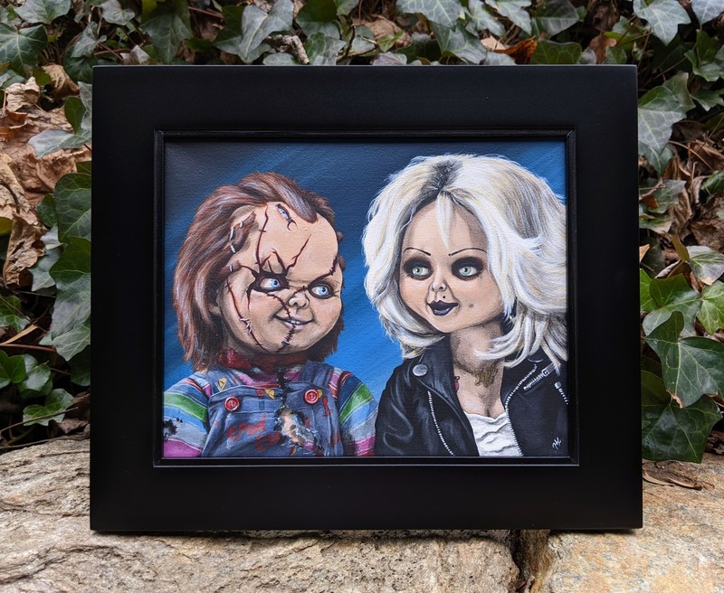 Bride of Chucky Acrylic Painting Charles & Tiffany, Horror Art 8x10 Framed gallery