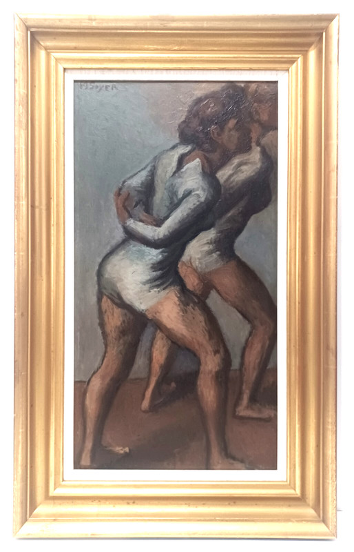 MOSES SOYER LISTED AMERICAN WPA SIGNED ORIG OIL on MASONITE TWO WOMEN FIGURAL
