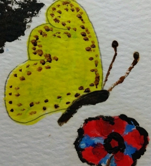 WHIMSICAL 2×3 ORIGINAL FOLK ART PAINTING MINIATURE 3×3 COTTAGECORE BUTTERFLY GAT