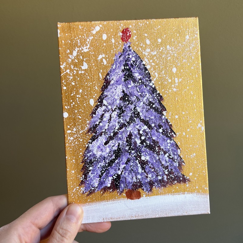 Christmas Tree Winter Snow,original Acrylic Painting,5/7
