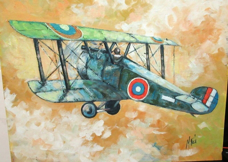 MITZI "TACHIKAWA KI-9" ORIGINAL OIL ON BOARD MILITARY PLANE PAINTING UNFRAMED gallery