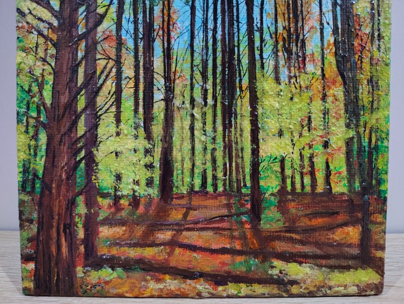 ORIGINAL Forest Landscape Sunrise Impressionism Acrylic Canvas Panel 5x7 Inches gallery