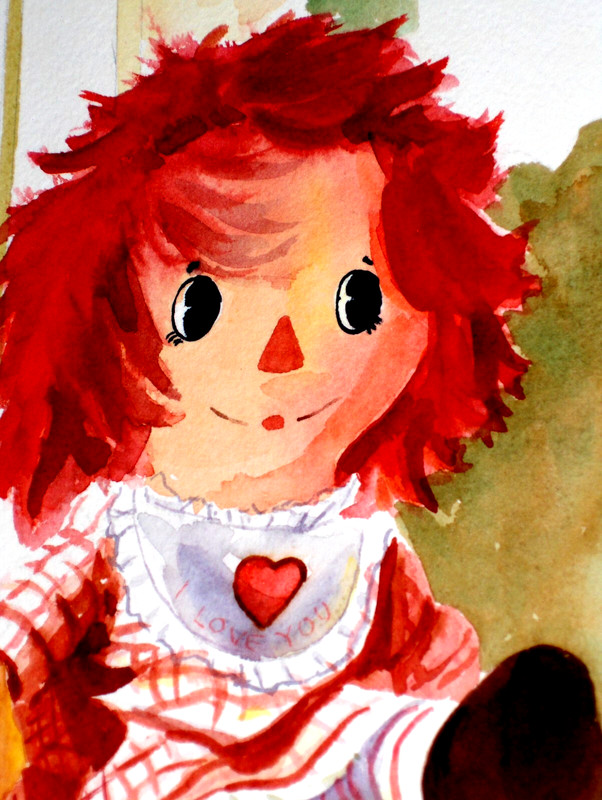 Original Puppet Doll Watercolor by Wanda Oval Mat Red Frame Child’s Baby’s Room gallery