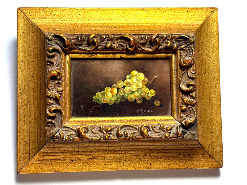 Miniature Oil Painting Grape Vine S. Howe 4×5
