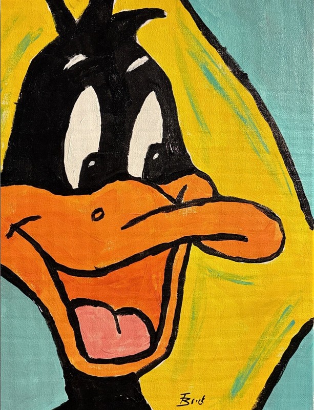 Daffy Duck Pop Art Painting 11×14 Original Cartoon Portrait Acrylic Canvas