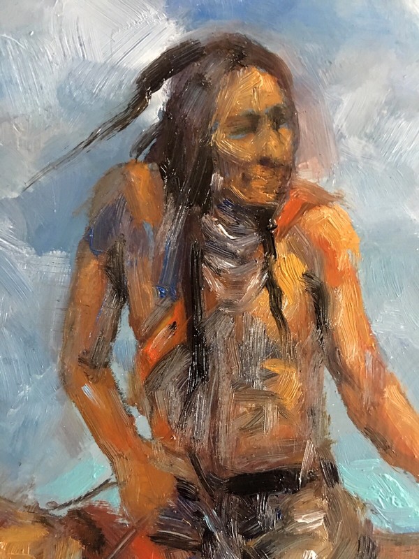 Original Oil painting Native American Frederic Remington STYLE WESTERN ART gallery