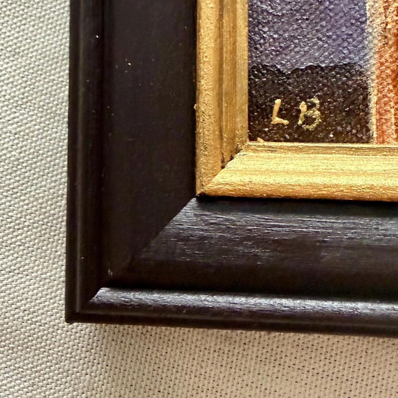 Jesus Holding Lamb Miniature Oil Painting in Vintage Solid Wood Frame gallery
