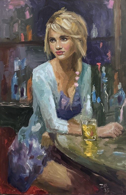 Original Impressionist Portrait Sultry Woman on Panel, Ready to Hang 16x24 inch