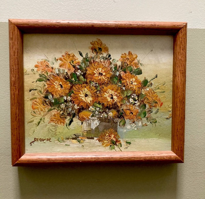 Vintage “LUCILLE STONER” Heavily Textured Oil Painting Floral Arrangement Framed