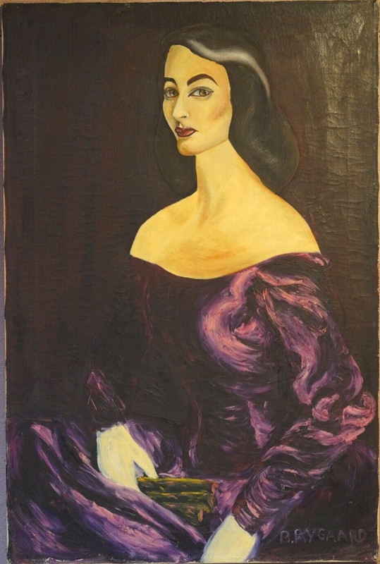 Vintage Antique Oil Painting Canvas – Mistress of the Dark Portrait – 20″ x 30″