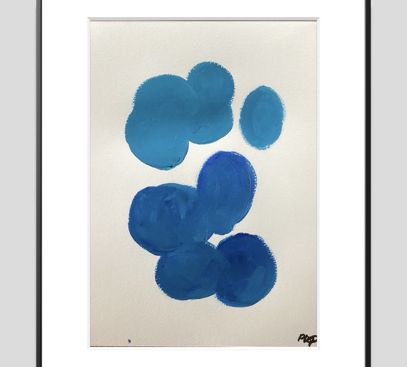 PDQ Artist Original Painting Organic Shapes Blue Abstract Acrylic 15×11 Paper
