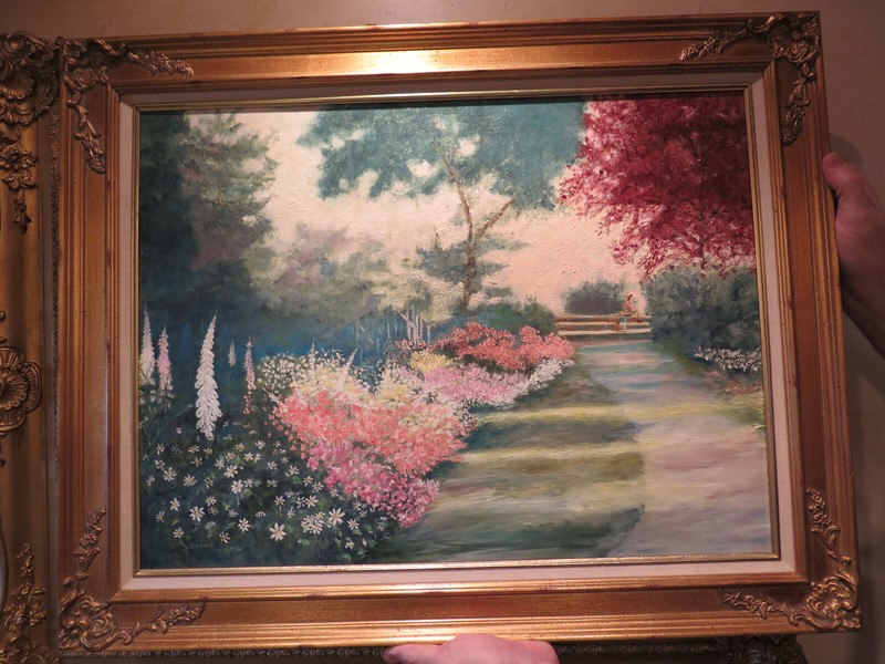 Landscape Oil Painting Garden Child Mother ART Peace Greens Framed Original